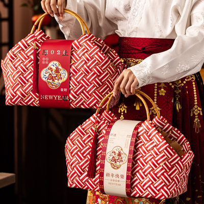 2026中国风新年编织篮红色礼盒空