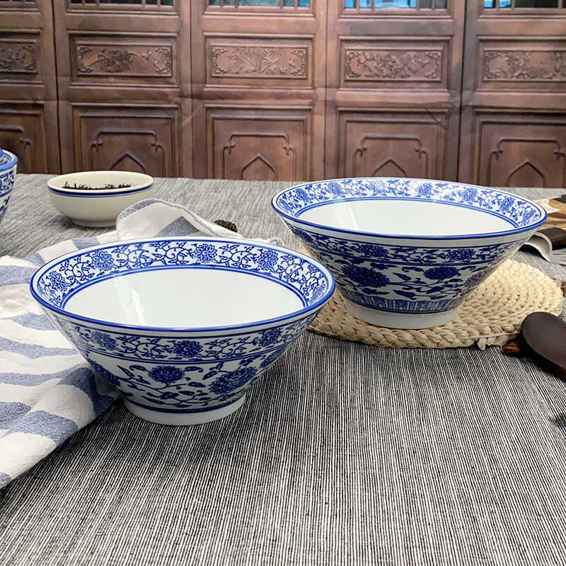 青花兰州拉面碗早餐碗斗笠碗商用