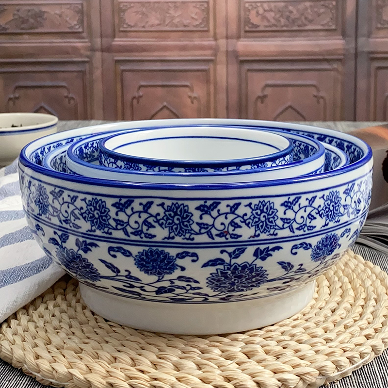 青花瓷高脚碗吃饭碗拉面碗汤碗