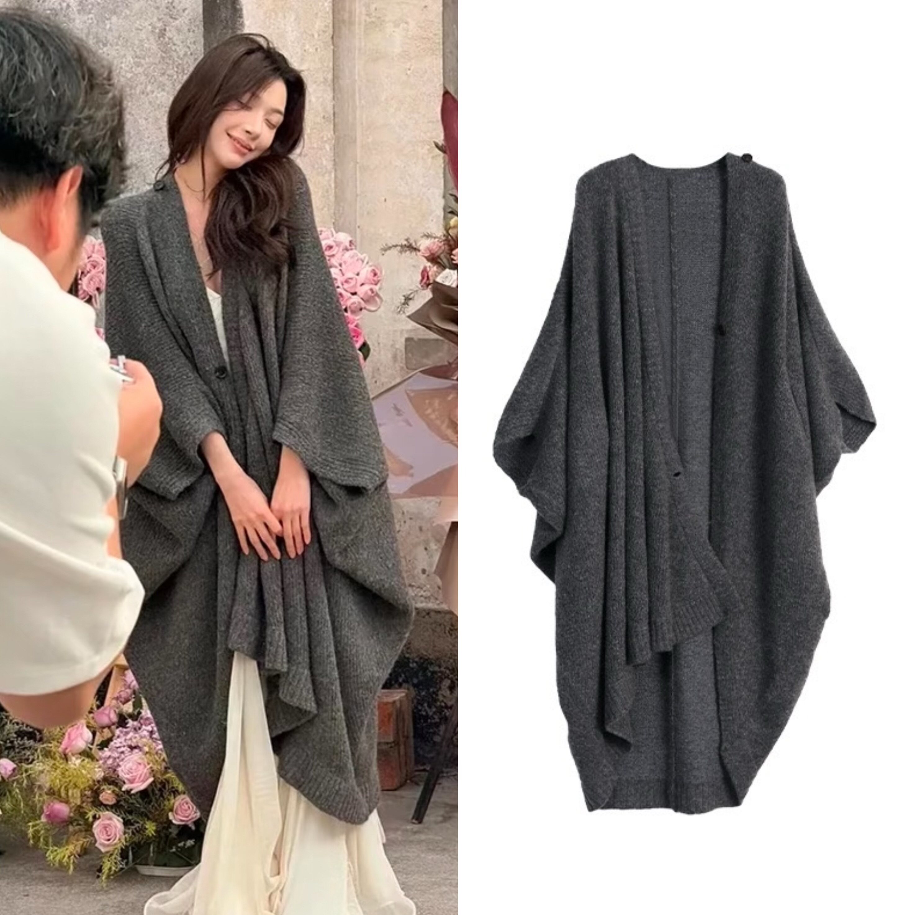 易梦玲同款慵懒风斗篷毛衣女