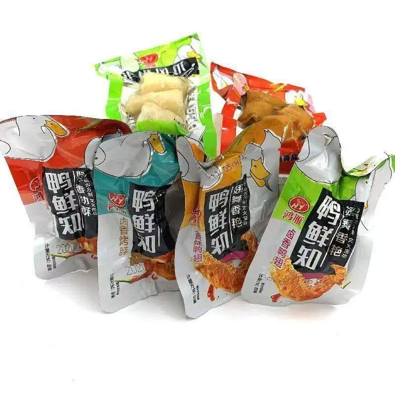 鸿雁食品 鸭鲜知香辣酱香卤鸡脖鸭翅 真空包装休闲办公室小吃零食