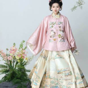 长春殿方领补服对襟大袖刺绣猫补原创日常汉服套装【狸奴迎春】