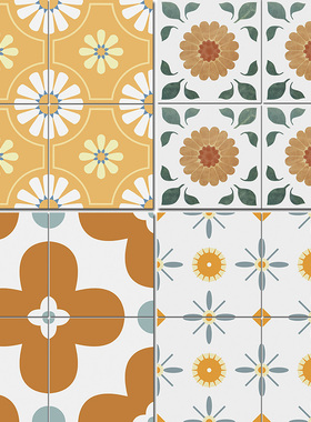 黄色花片瓷砖300阳台阳光房拼花地砖民宿厨房内墙小花砖瓷砖复古