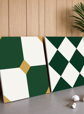 南洋复古风绿白色跳格花砖600x600餐厅火锅店民宿大堂棋盘格地砖