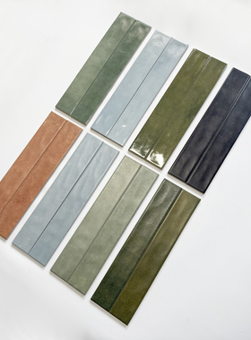 细长条瓷砖60x400黑绿色餐厅咖啡馆背景墙复古手工砖包柱条型墙砖