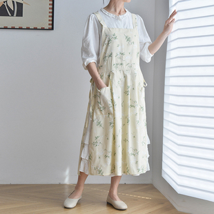 纯棉围裙厨房家用女罩衣防污防水做家务韩式 高级感 印花围裙新款