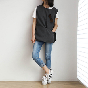 日韩式 围裙服务员批发防水防油工作服围兜厨房印制刺绣 餐厅马甲式