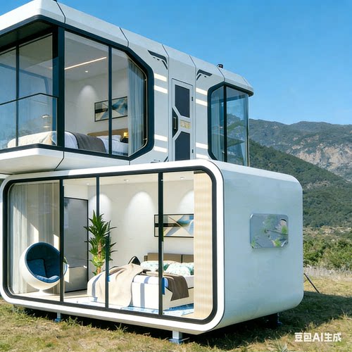 双层太空舱移动房 全景玻璃民宿商用 可移动无需地基保温隔音拎包