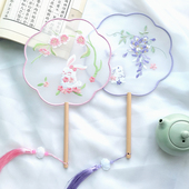 舞蹈扇子专用 中国风旗袍圆扇夏季 刺绣团扇古风汉服中式 扇子古装