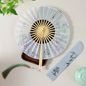 古风折叠团扇360度旋转圆形风车扇新中式 国风舞蹈扇子汉服旗袍扇