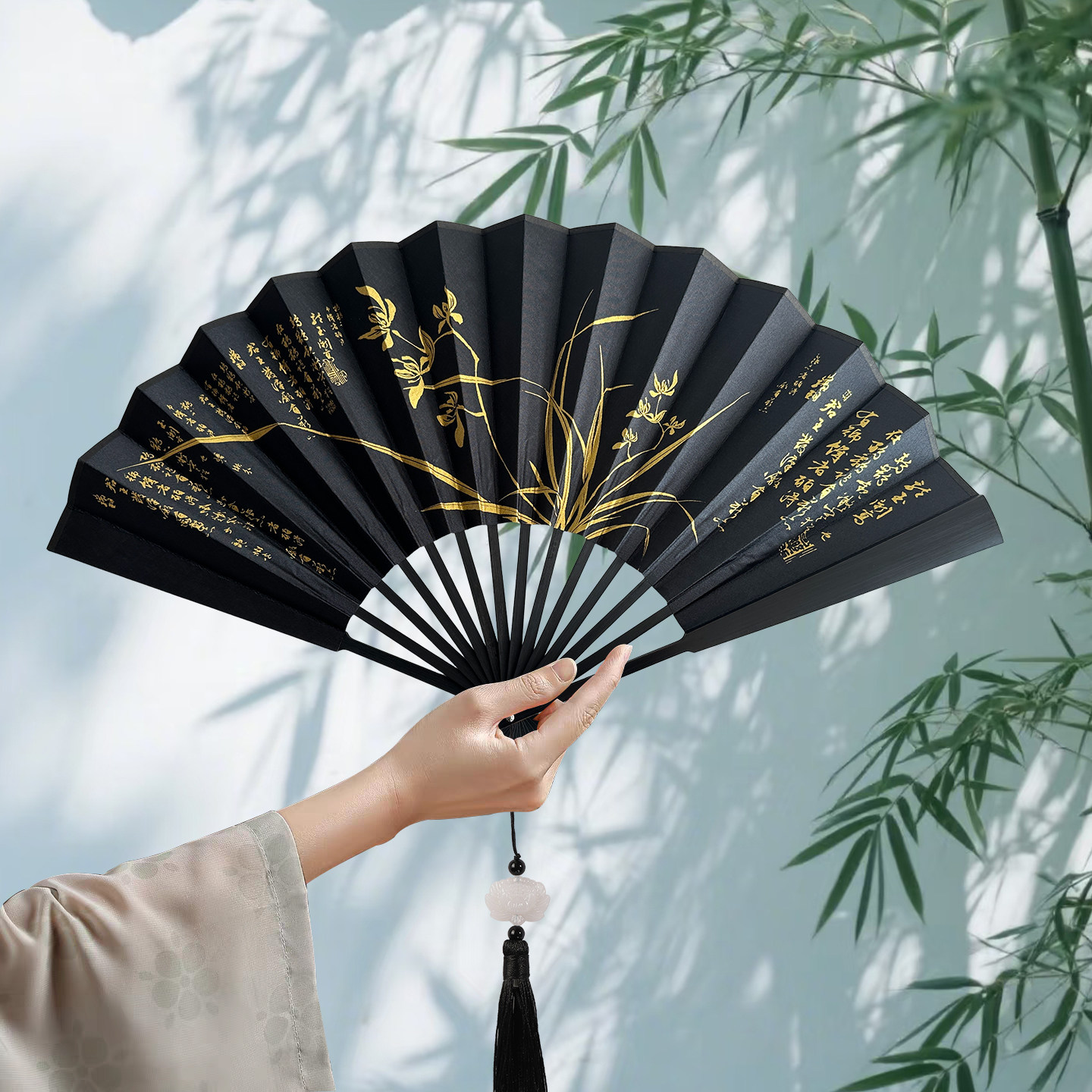 古风折扇新中式工艺扇男款日用收藏绢布扇面马面裙汉服搭配拍照扇