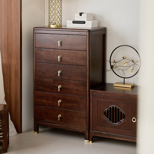 新中式乌金木五斗柜实木抽屉柜客厅靠墙收纳柜立柜家用卧室收纳柜
