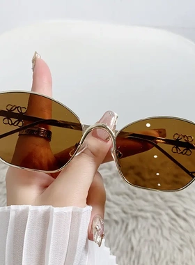茶色墨镜女金属菱形大框高级感ins2024款太阳镜防紫外线大框显瘦