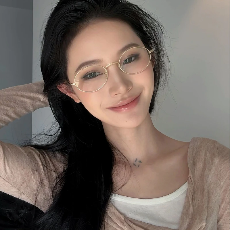 复古超小椭圆框银色眼镜女款防蓝光斯文败类小众超轻高度近视可配