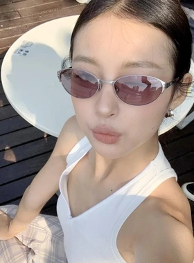 欧美金属粉色高级网感猫眼墨镜女潮Y2K千禧辣妹风街拍太阳眼镜潮