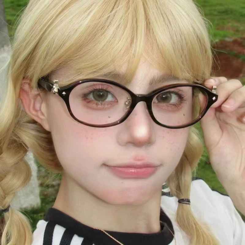 复古土星玳瑁色书呆子眼镜女高级素颜神器椭圆形眼镜可配近视度数