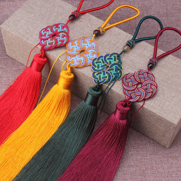 中国结流苏彩色金钱结加粗实心穗子冰丝亮光线车挂吊坠古风挂件