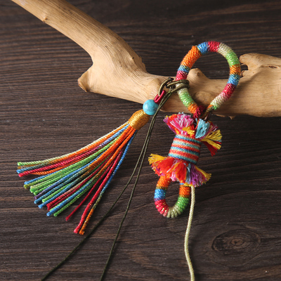 藏式指环扣挂件金线编织平结挂件手搓棉线流苏创意穗子包挂挂绳