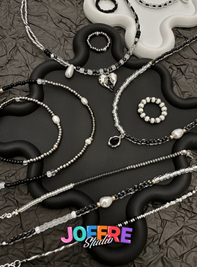 JOFFRE原创黑白甜酷风爱心水滴天然淡水珍珠项链手链手机ccd挂链