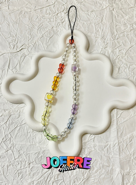 JOFFRE原创透明彩虹立体好运手机链挂绳ccd相机链透明爱心多巴胺