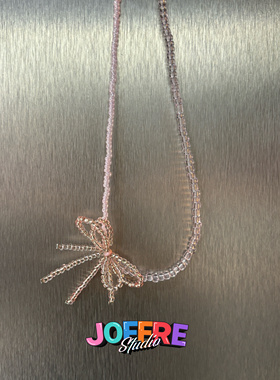 JOFFRE原创粉色双层蝴蝶结锁骨链亚克力珠混拼项链多巴胺仙气