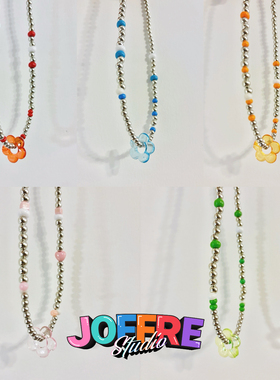 JOFFRE原创彩色小花项链锁骨链甜酷辣妹百搭红色蓝色橘色蓝色粉色