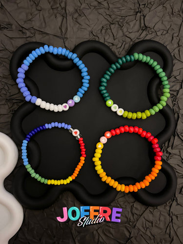 JOFFRE原创多巴胺彩色渐变手串彩虹爱心渐变情侣手串