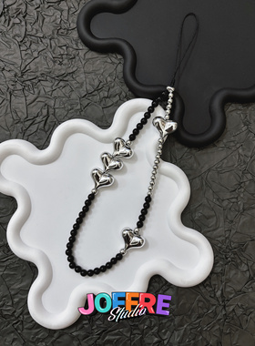 JOFFRE原创银色爱心立体爱心银黑色手机壳挂件挂饰手机链ccd挂链