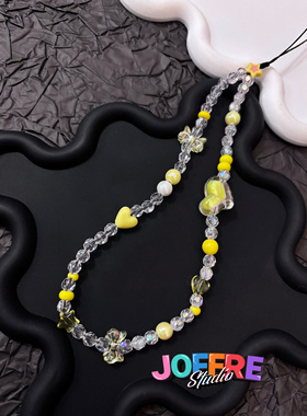 JOFFRE原创黄色甜美手机挂链手机挂件ccd挂链爱心炫彩透明蝴蝶结