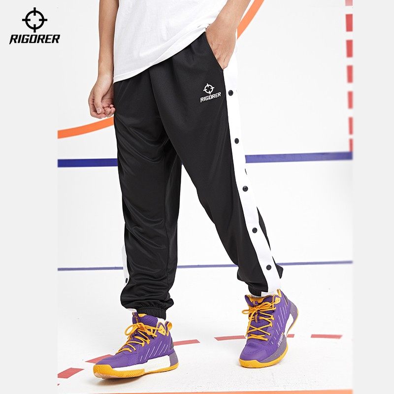 准者排扣裤全开裤束脚宽松休闲跑步篮球比赛热身快拆运动出场长裤