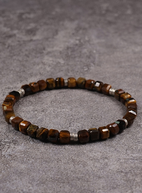 POHIER天然虎眼石银珠手链