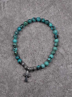pohier纯银十字架绿松石手链
