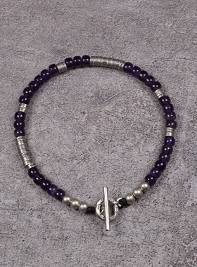 Pohier情侣天然紫水晶纯银手链