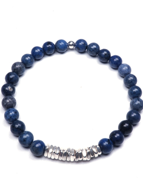 清迈手工银天然蓝血石手链