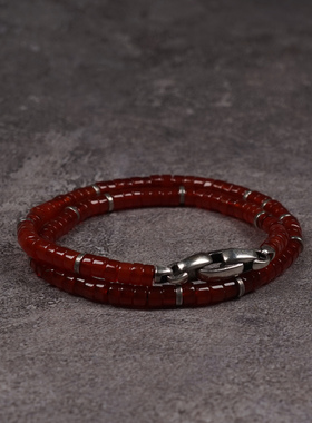 Pohier天然红玛瑙纯银手链