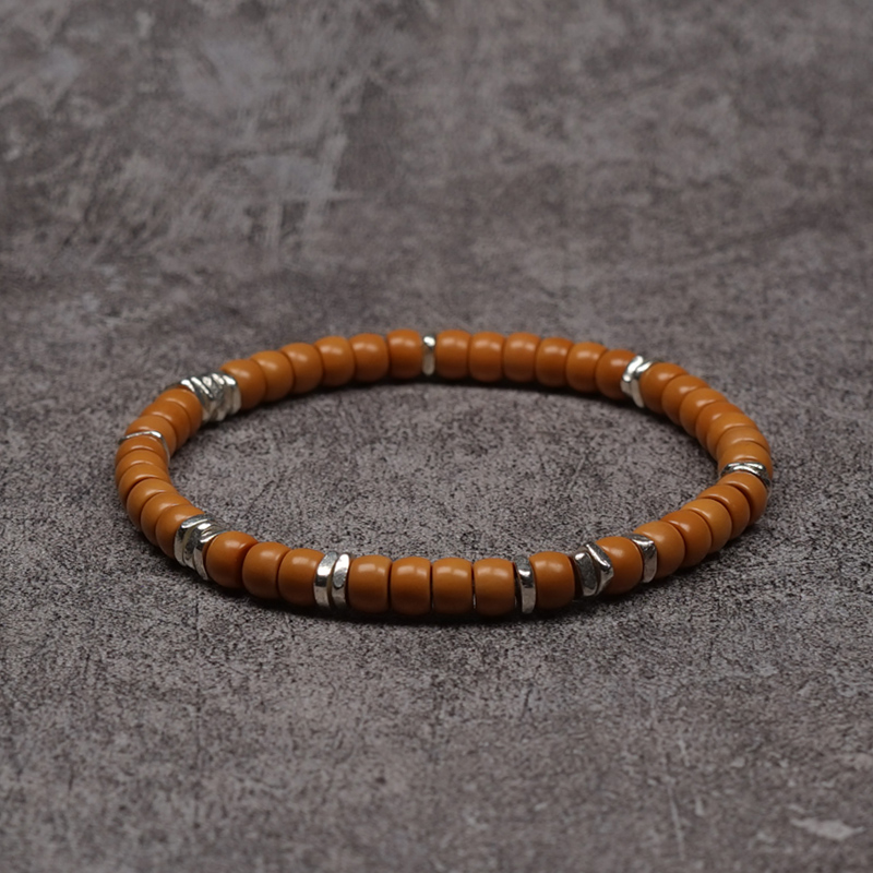 POHIER小众设计纯银精工直切药片橄榄核归圆情侣手链佛珠念珠串珠