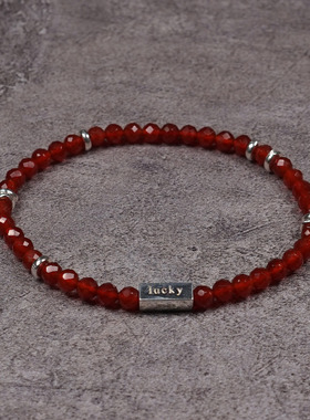 POHIER天然红玛瑙925银幸运手链