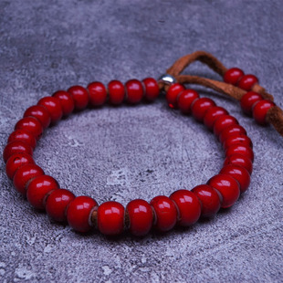 POHIER宝喜儿日本村田高诗枣红色琉璃珠鹿皮手链本命年串珠送礼物