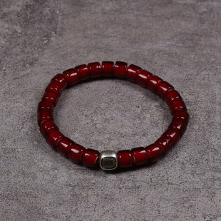 POHIER宝喜儿纯银扎基拉姆高桥吾郎村田高诗枣红琉璃珠本命年手链