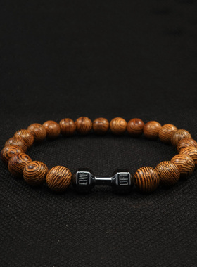 嘻哈风哑铃天然鸡翅木手串