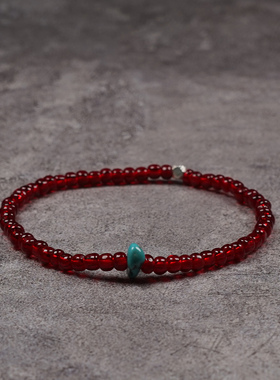 pohier原矿绿松石银珠琉璃手链