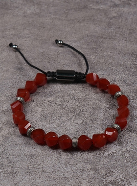 POHIER天然切面红玛瑙银珠手链