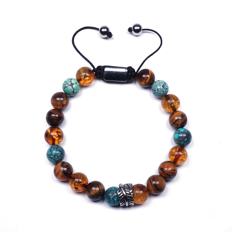 POHIER宝喜儿小众设计天然原矿绿松石虎眼琥珀手链男女手串