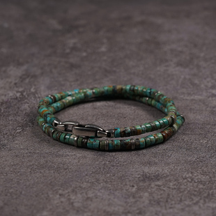 POHIER宝喜儿天然绿松石手链双圈925银串珠叠戴复古串珠情侣礼物