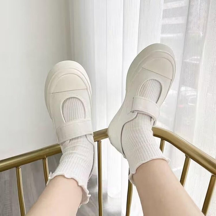 魔术贴玛丽珍女鞋子2026年新款夏季百搭厚底大头鞋凉鞋帆布鞋单鞋
