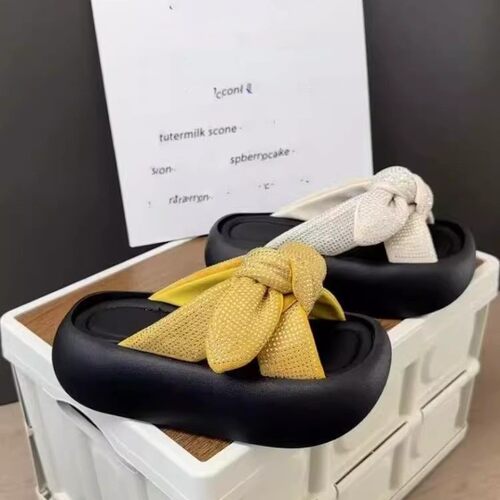 仙女风水钻蝴蝶结一字拖女2026夏季新款外穿百搭凉拖厚底沙滩拖鞋