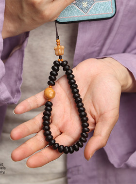 原创紫金钵盂菩提子手机链女套手腕短款挂件精致国风猴头挂饰品男