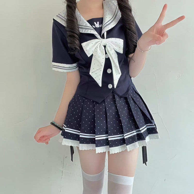 日系波点JK水手服套装百褶裙
