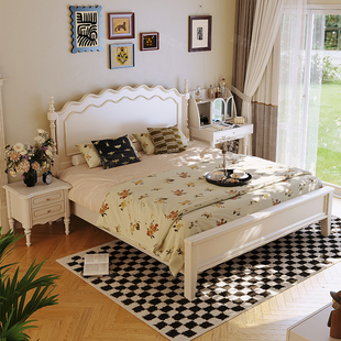 法式 床 奶油复古实木床单人1.35米气压储物中古风双人主卧大床美式