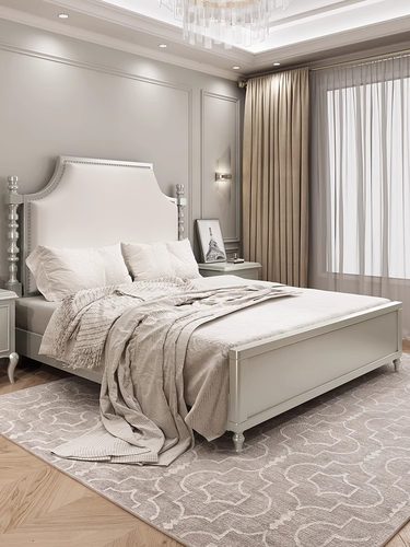 奶油风法式高箱美式双人婚床轻奢床主卧大床欧式真皮床简欧公主床